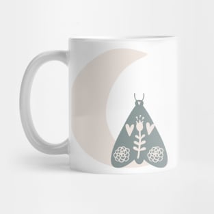 Crescent Moon and Butterfly With Folk Art Wild Flowers in Putty and Sage Boho Nursery Colors Mug